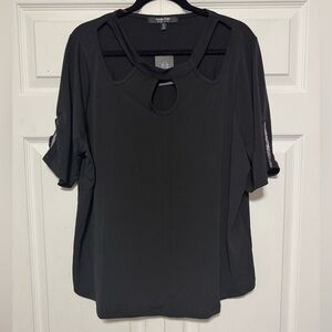 Louise Paris Black Women's Blouse with Rhinestone embellishments in Sleeves 2X